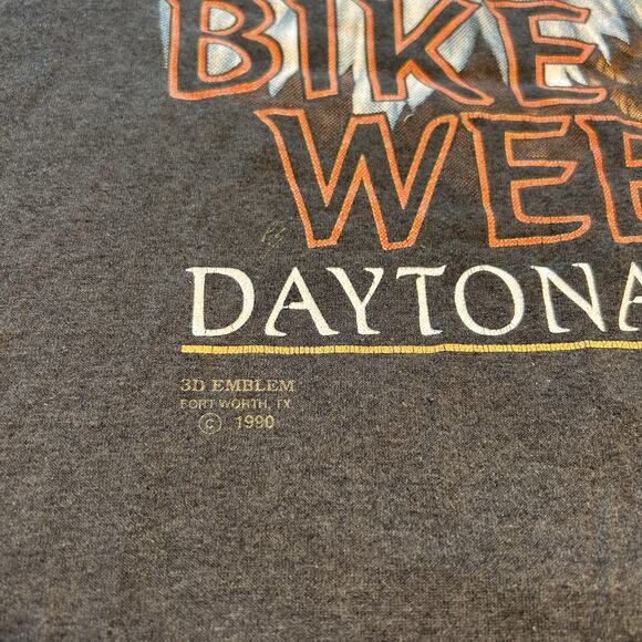 HARLEY DAVIDSON Eagle Design L T-Shirt 3D Emblem 1990 DAYTONA Bike Week 90 - Picture 5 of 9
